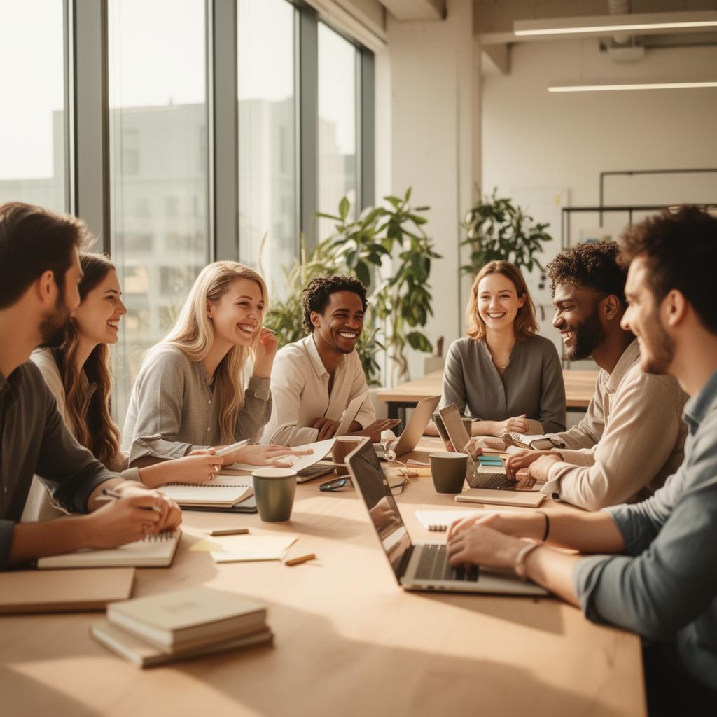 Team collaborating in a bright modern workspace